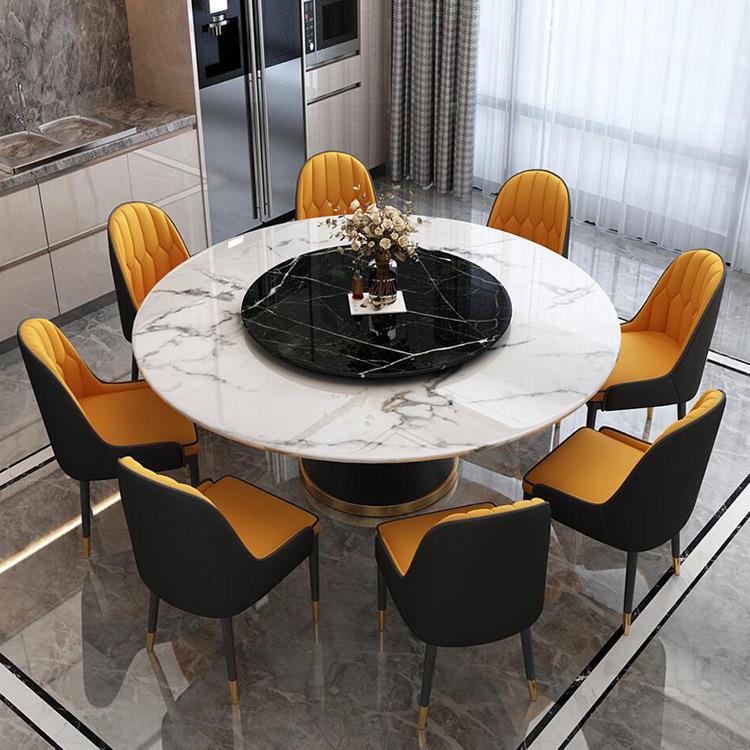北欧大理石餐桌后现代简约轻奢实木圆桌带转盘餐厅岩板餐桌椅组合 - 图0