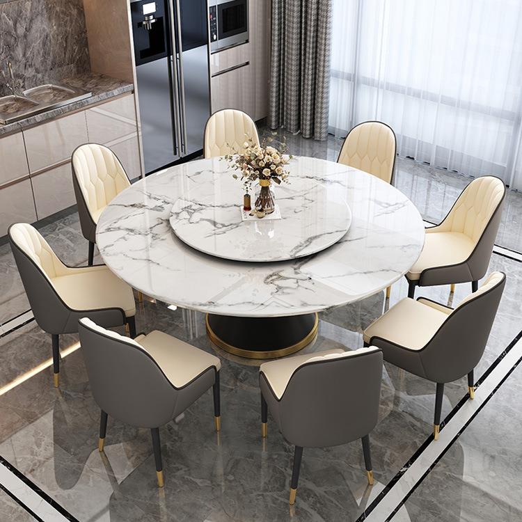 北欧大理石餐桌后现代简约轻奢实木圆桌带转盘餐厅岩板餐桌椅组合 - 图1