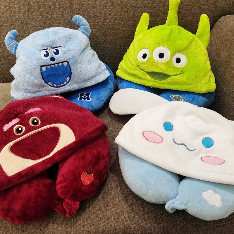 皮克斯少女心三眼仔草莓熊玉桂狗长毛怪连帽颈枕大号帽子宿舍U枕,淘宝优惠券,粉丝福利购,淘宝优惠卷