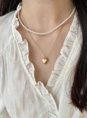 锤纹感爱心项链女纯银轻奢小众设计复古高级感韩系精致锁骨链配饰