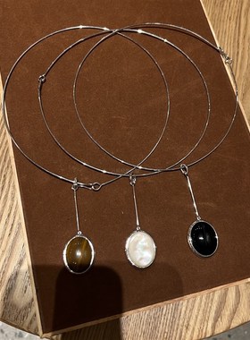 区别市面 新中式木纹石贝母925银弹力项圈白月光项链设计感毛衣链