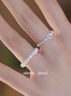 【海蓝见鲸】天然珍珠弹力戒指女食指戒小众冷淡风指环女夏饰品