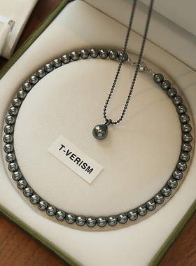 大溪地黑珍珠项链高级设计感小众颈链2024新款爆款轻奢叠戴毛衣链