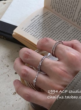 柴夫工作室/J390 韩系不规则碎钻开口戒指小众轻奢设计感指环套装