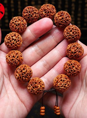 桃核手串21大籽百子图精品核雕文玩手持把件新品手工浮雕手链男女
