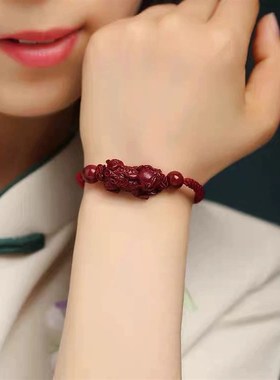 高纯度天然朱砂貔貅手串男女款手工编织红绳手链本命年手绳礼物