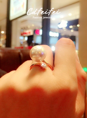 日韩食指夸张简约指环个性学生潮人D奢华可调节开口珍珠气质女戒