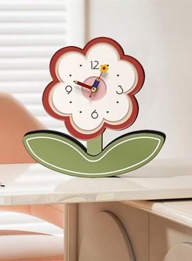 花朵不倒翁摆钟j桌面摆件创意静音时钟客厅座钟小摆台装饰治愈礼