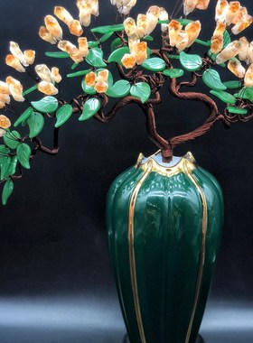 黄水晶发财树摇钱树客厅招财酒柜玄关装饰品开业结婚乔迁新居送礼