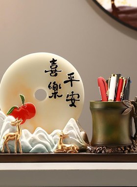 流沙画沙漏笔筒送领导老师办公室桌轻奢高级感收纳书房摆件装饰品