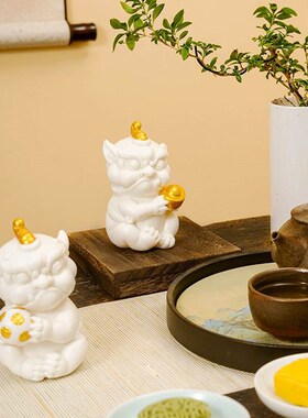 新中式陶瓷文创招财貔貅摆件一对客厅玄关办公桌摆设乔迁开业礼品
