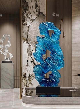 新中式太湖石摆件酒店大堂售楼处居家装饰艺术透明树脂雕塑落地