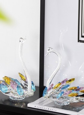 木南现代轻奢水晶天鹅摆件创意客厅玄关酒柜电视柜装饰品乔迁礼品