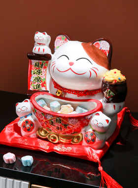 创意自动招手摇手招财猫摆件开业送礼店铺收银台家居客厅装饰礼品