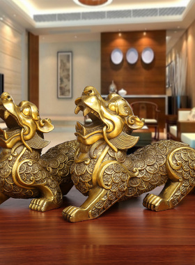 纯铜貔貅摆件大号一对天禄旺寿貔貅招财皮丘客厅办公室工艺礼品