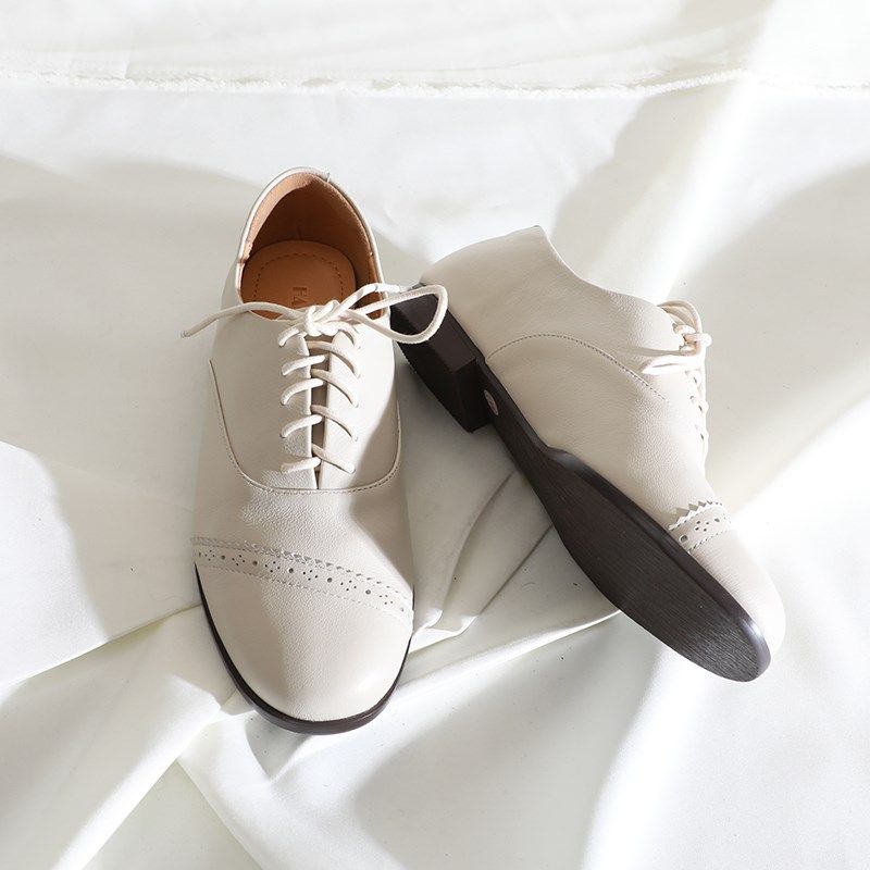 莲花府邸25春季圆头单鞋真皮简约百搭学院风通勤系带深口小皮鞋女,淘宝优惠券,粉丝福利购,淘宝优惠卷