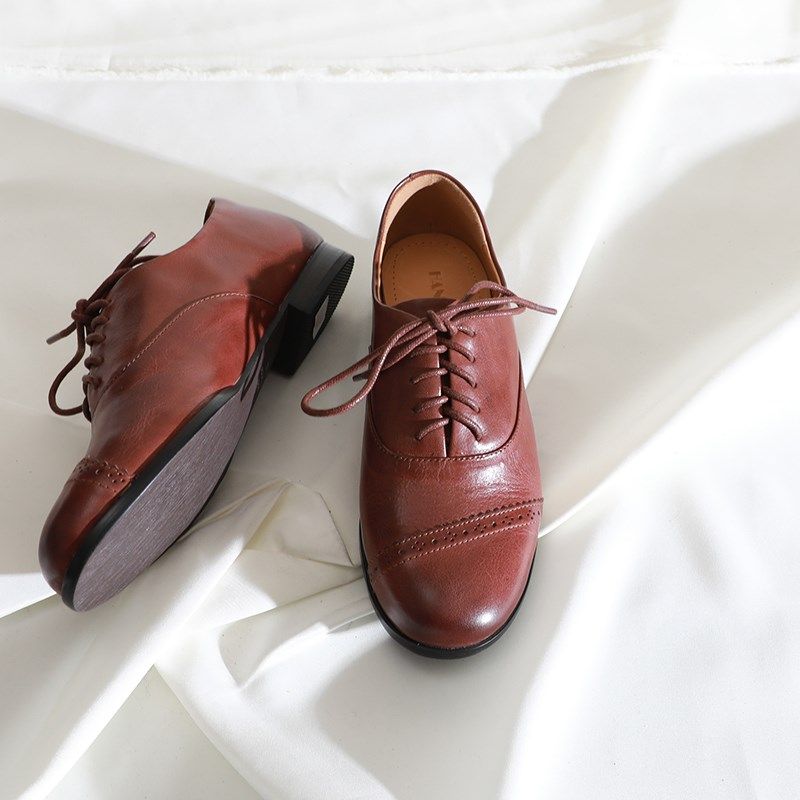 莲花府邸25春季圆头单鞋真皮简约百搭学院风通勤系带深口小皮鞋女,淘宝优惠券,粉丝福利购,淘宝优惠卷