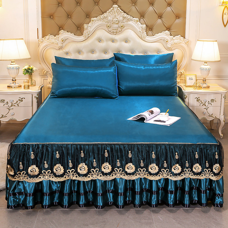 夏季藤席蕾丝床裙凉席冰丝席三件套可折叠冰藤席1.8米床罩席子1.5,淘宝优惠券,粉丝福利购,淘宝优惠卷