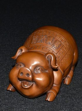 纯紫铜实心十二生肖招发财猪摆件办公室书桌客厅博物架装饰工艺品