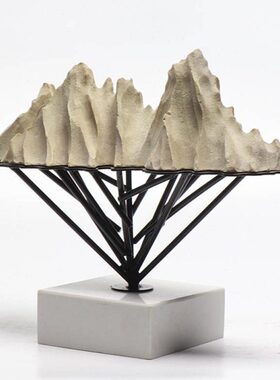 现代新中式禅意艺术摆件假山铁艺金属客厅枯山水样板房软装饰品