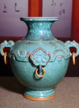 禹州钧瓷花瓶复古中式家居装饰品陶瓷器古典摆件青铜色炉钧华泰鼎