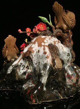 石湾公仔陶瓷创意家居客厅博古架电视柜饰品摆件喜鹊乔迁工艺礼品