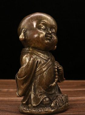 黄铜随缘小和尚像摆件居家客厅书桌酒柜装饰工艺品