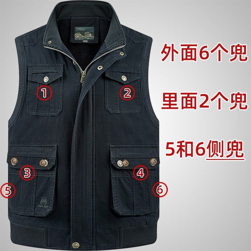男士纯棉马甲中老年男装多口袋马夹爸爸上装坎肩户外钓鱼摄影背心,淘宝优惠券,粉丝福利购,淘宝优惠卷