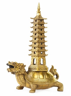 纯铜龙龟塔摆件9九层黄铜文昌塔书房办公室桌面客厅儿童房装饰品