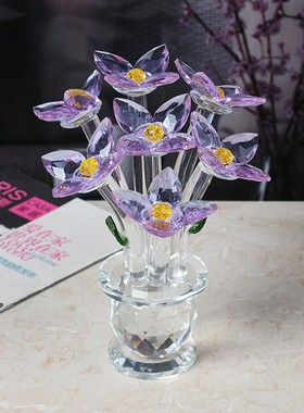 家居水晶花卉摆件玫瑰花盆闺蜜礼物客厅电视酒柜卧室化妆台装饰品