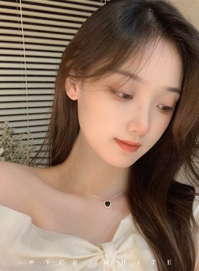 微醺夜曲法式轻奢黑色爱心项链小众高级感温柔精致锁骨链颈链