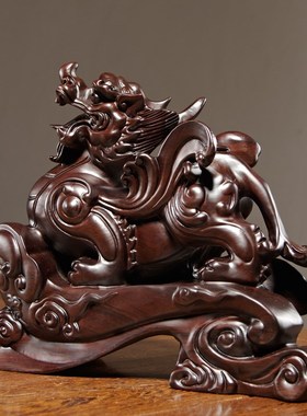 黑檀木雕貔貅摆件实木皮丘一对家居客厅办公室装饰开业送礼工艺品
