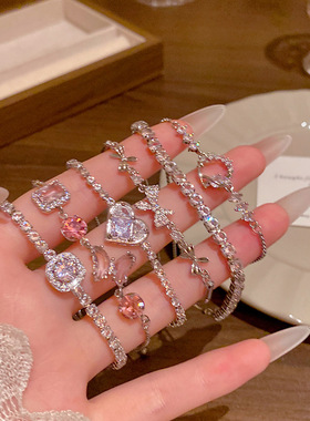 韩版轻奢铜镶锆石手链女高级感百搭椭圆猫眼石手环气质时尚手饰品