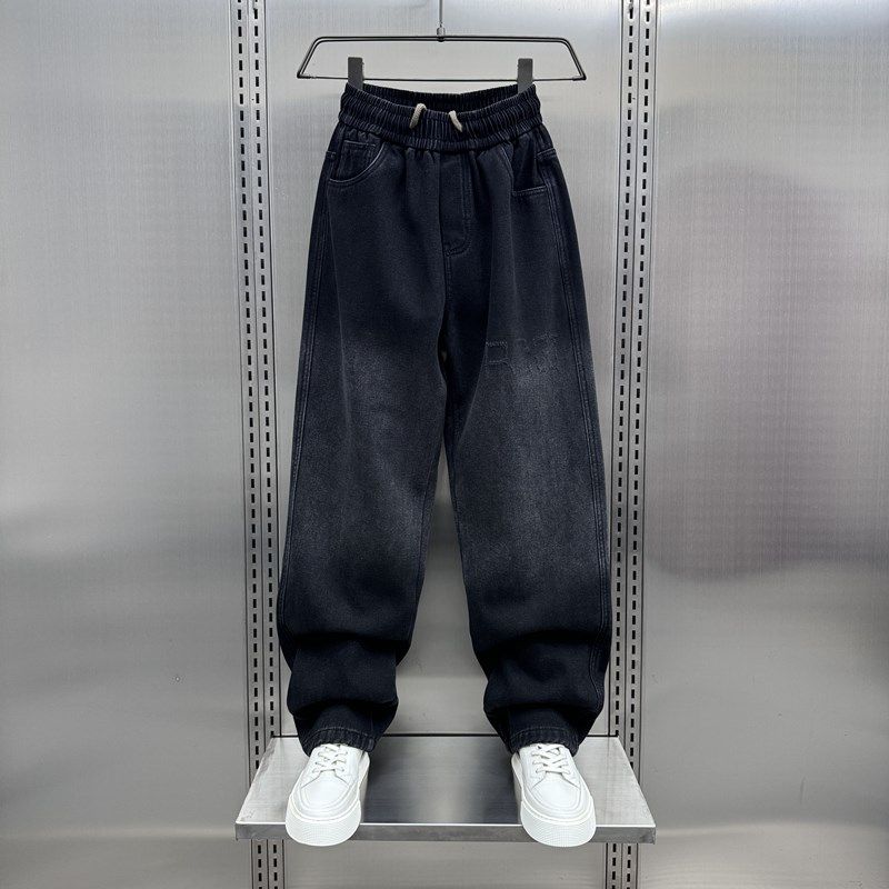 秋冬2024新款加绒牛仔裤男士潮牌渐变色水洗复古宽松直筒哈伦裤男,淘宝优惠券,粉丝福利购,淘宝优惠卷