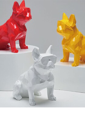 法国斗牛犬摆件几何狗模型玻璃钢材质创意店铺橱窗装饰工艺品礼品