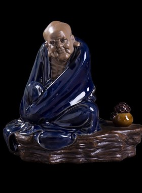 静观罗汉 石湾陶瓷公仔 书房书桌客厅电视柜装饰摆件 家居饰品