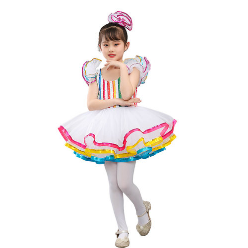 六一儿童蓬蓬裙七彩女童亮片舞蹈演出服公主纱裙幼儿园可爱表演服 - 图2