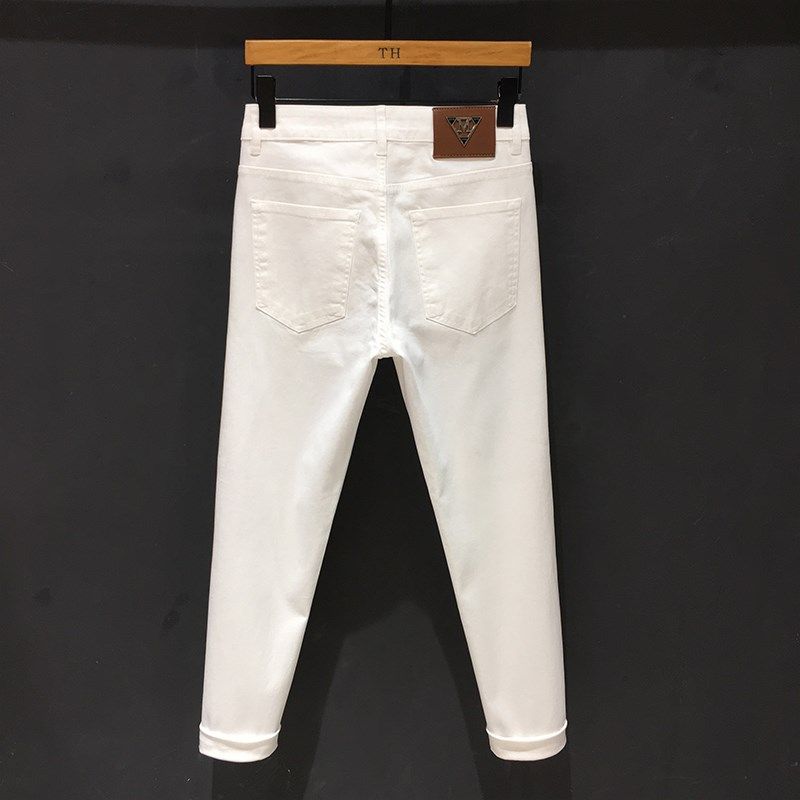 欧版白色牛仔裤男九分裤高端潮流轻奢休闲弹力修身九分裤夏季薄款,淘宝优惠券,粉丝福利购,淘宝优惠卷
