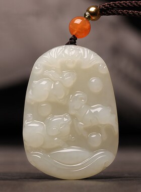 和田玉三合贵人生肖吊坠鼠龙猴虎马狗兔羊猪蛇鸡牛挂件玉坠配证书