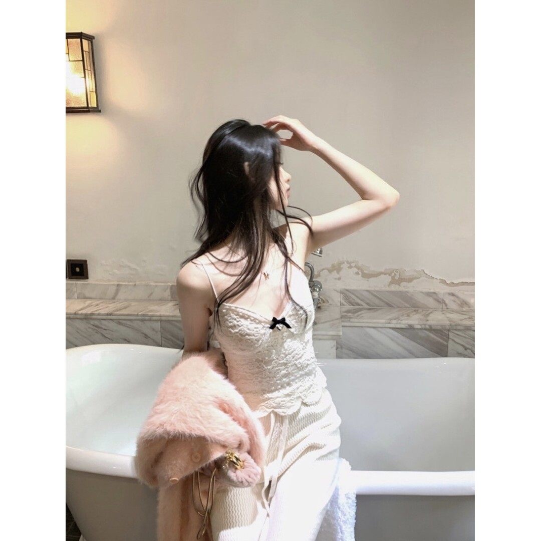 小香风纯欲蕾丝蝴蝶结爱心桃吊带女秋冬内搭短款上衣,淘宝优惠券,粉丝福利购,淘宝优惠卷