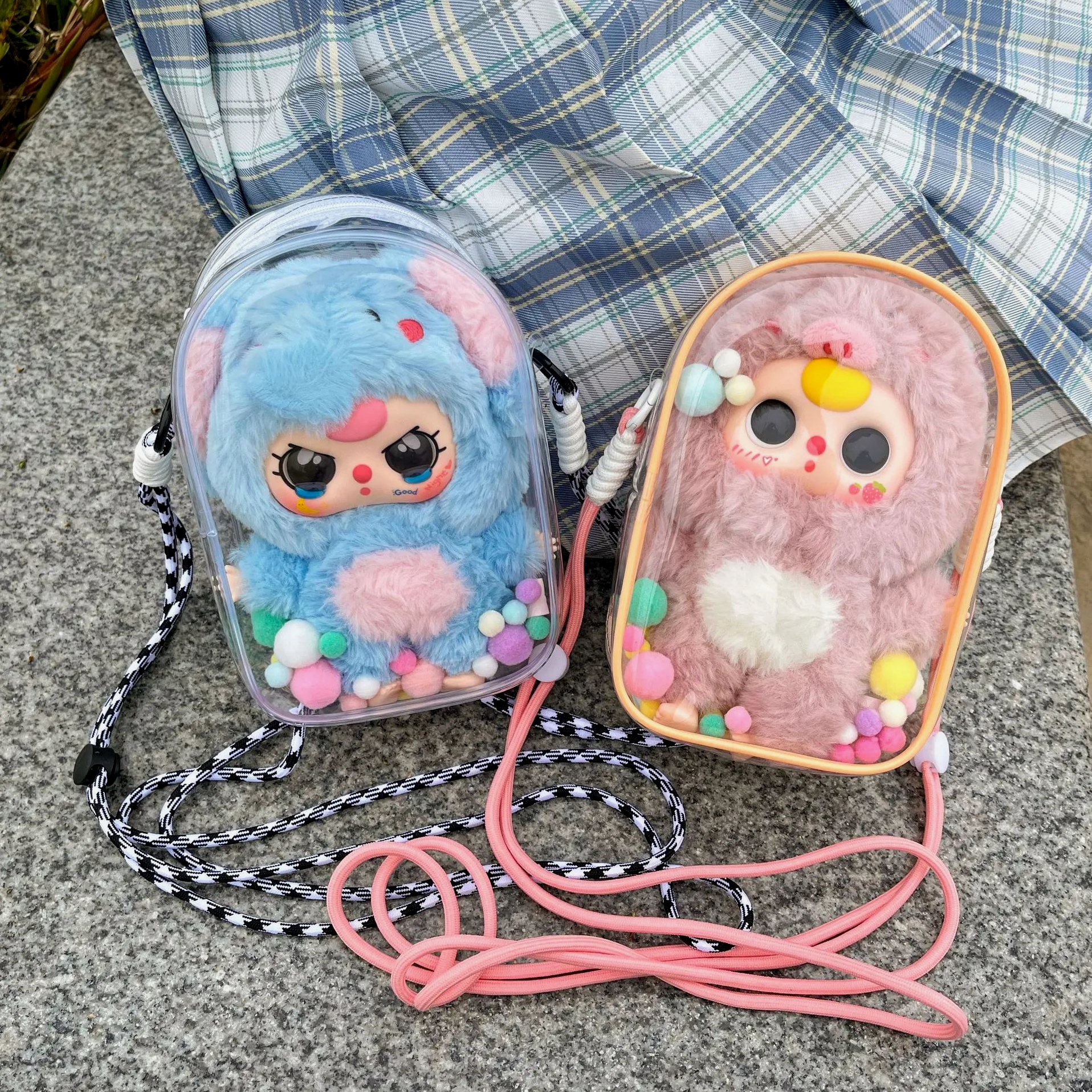 15cm20cm棉花娃娃痛包加厚版高透毛绒玩偶外出防尘晒娃包PVC透明 - 图2