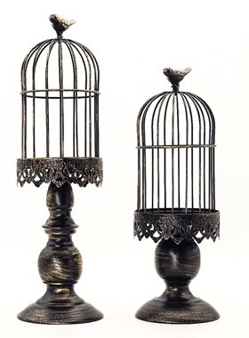 美式蜡烛台婚庆布置道具婚礼装饰品欧式铁艺烛台复古法式金色鸟笼