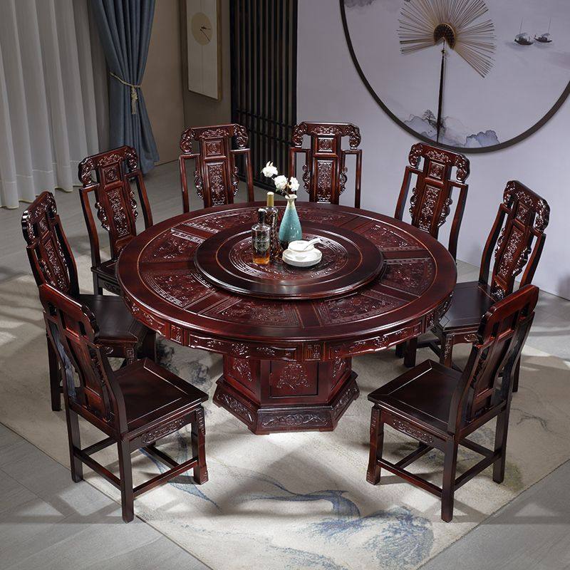 全实木餐桌椅组合圆形带转盘中式仿古家用橡木大圆桌10人吃饭桌子,淘宝优惠券,粉丝福利购,淘宝优惠卷