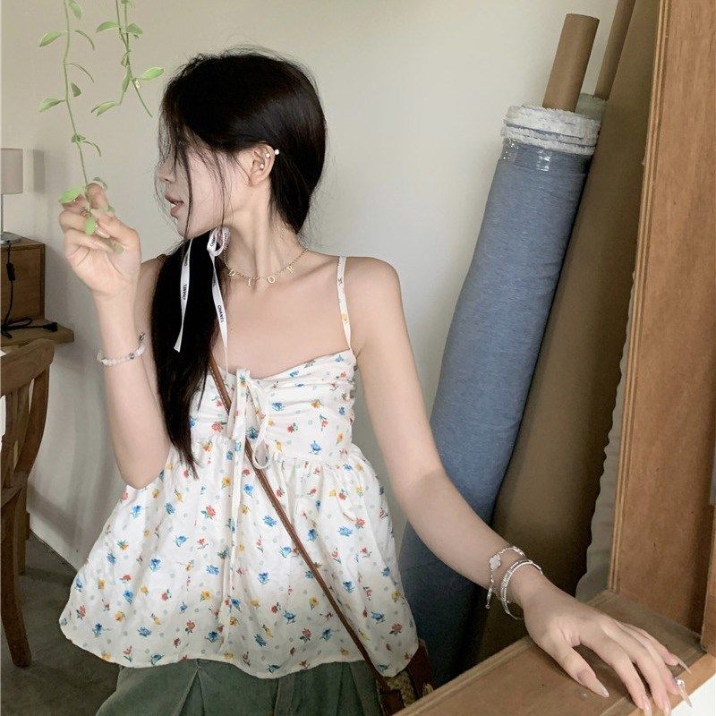 法式甜美小清新碎花吊带小背心女春秋2024新款纯欲减龄娃娃衫上衣,淘宝优惠券,粉丝福利购,淘宝优惠卷
