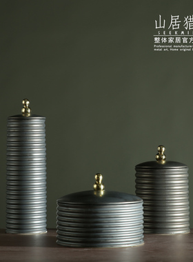 新中式创意家居客厅电视柜酒柜装饰罐摆件小号陶瓷储物罐旋纹盖罐