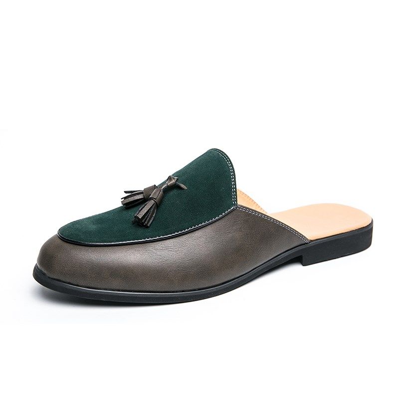 包头半拖鞋男士夏季潮流尖头休闲皮鞋无后跟懒人一脚蹬流苏豆豆鞋,淘宝优惠券,粉丝福利购,淘宝优惠卷