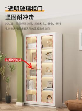 书柜书架简约现代实木质置物柜客厅收纳柜家用防尘玻璃门展示柜J^