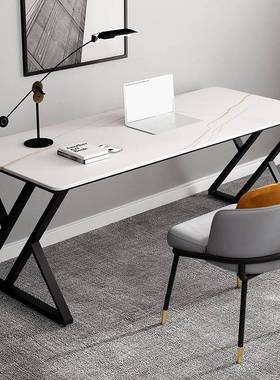 轻奢岩板一字板书桌简约现代电脑台式桌北欧小户型家用卧室办公桌