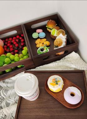 胡桃木新中式茶具桌面双层收纳盒茶盘置物架可叠加便携茶杯储物柜