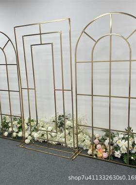 新款婚庆铁艺拱门电镀组合回形屏风背景架婚礼舞台道具装饰架子